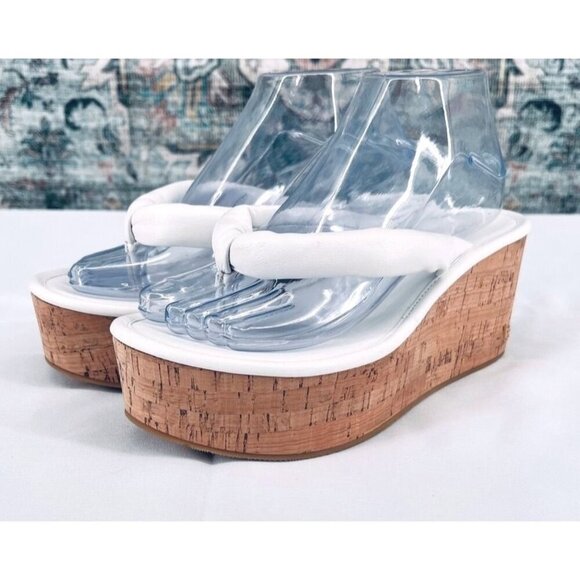 Veronica Beard Geno Wedge Sandals Size 8 Cork White Leather